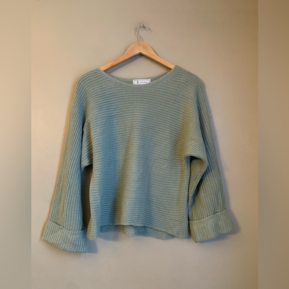 ROPE Picnic Sweater Sage Green 38(Approx. M) Spring Wide Sleeve Boxy Loose Weave